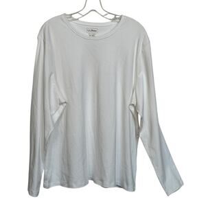 LL Bean 2X Regular White Long Sleeve Round Neck Tee XXL Stretchy Workout Walking